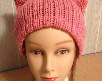 Mauve PussyHat Cat beanie Women's March PUSSY HAT Cap Kitty Ears 3 Sizes, -- Charity Donation & Free Shipping UsA
