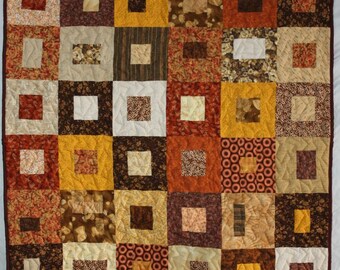 Fall Lap Quilt, Modern Lap Quilt, Brown Quilt, Brown Lap Quilt, Geometric Quilt, Q020 Brown Boxes Lap Quilt