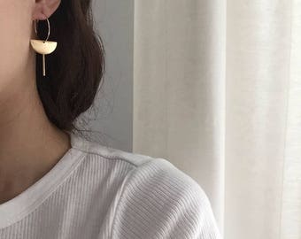 Delicate hoop earrings - half moon bar dangle earrings - everyday simple minimal earrings