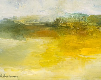 Oil painting landscape, original abstract colorful landscape, A PALE MORNING, texture, atmospheric, modern art, 5x7 inches