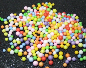 Fake candy balls sprinkles rainbow foam 2mm - 4mm tiny marbles 1 tablespoon / 15ml miniature sweet gumballs faux deco kawaii