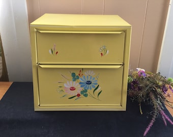 Ransburg Metal Bread Box, 2 door, vintage pie safe, vintage yellow toleware, handpainted, mid century breadbox