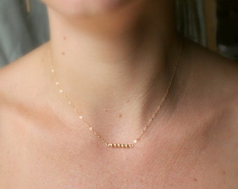 Simple, tiny, gold necklace, 5 beads, minimalist