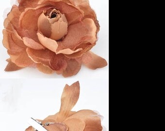 Brooch and PIN, textile flowers, 70x45mm, Brown