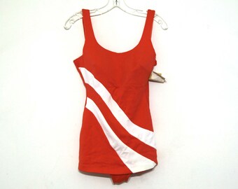 Vintage bathing suit swim 60s 70s orange striped
