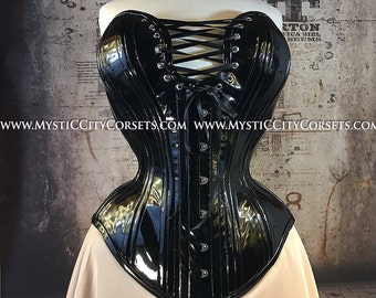 New MCC-30 Black Metallic PVC overbust tightlacing waisttraining corset MystiC City Corsets