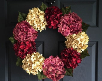 Wreath | Beautiful Hydrangea Wreath | Outdoor Wreaths | Front Door Wreaths | Door Wreath | Housewarming Gift