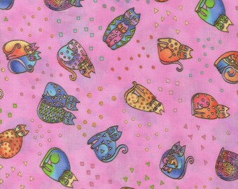 RARE Laurel Burch Fanciful Felines Cats All Over in Pink 1 yard
