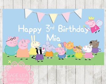Custom Printable Peppa Pig Girl Themed Pastel Birthday Backdrop