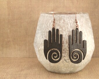 Spiral Hand "Healer Hands" Laser Cut Wood Earrings / Spiral Hand Laser Cut Wood Earrings