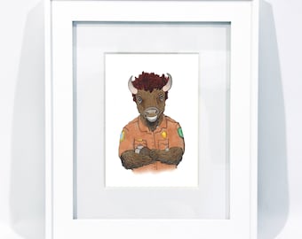 Park Ranger Bison - Bison Illustration - Bison Art - Park Ranger - Park Ranger Gift - Gift for a Park Ranger - Park Service