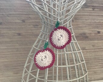 Crochet apple slice earrings