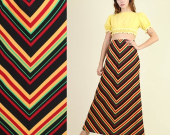 vintage 70s CHEVRON STRIPED zig zag RAINBOW maxi skirt size S M / festival high waist hippie southwest maxi skirt 1970s small medium