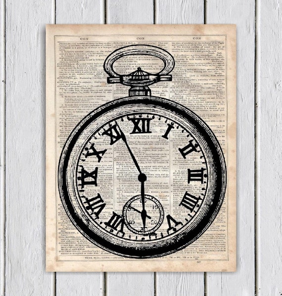 Vintage Clock Dictionary Art Print Upcycled Book Art