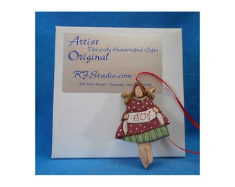 Wooden Folk Art Angel Ornament #17213