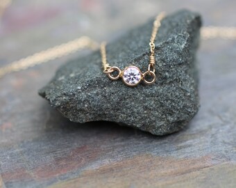 Delicate Gold Necklace, Dainty Necklace, Small Tiny, Bezel Set CZ, Small Diamond, Bridesmaids Gift, Layering Necklace, Simple, N01