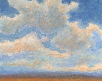 Original Landscape Painting on canvas 8x8 Clouds and Sky Summer Prairie Horizon