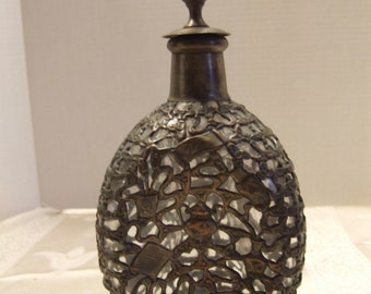 Decorative Bottle with Bronze-tone filigree