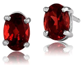 Beautiful natural red garnet stud earrings in sterling silver 925
