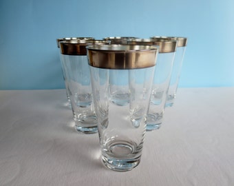 Vintage Silver Rimmed Dorothy Thorpe Highball Glasses - Tapered Glass Tumblers - Sterling Silver Band