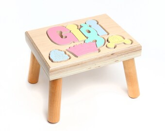 Princess Themed Name Puzzle Stool, Maple,Custom Name Puzzle Stool, Baby Gift, Nursery Wooden Name Puzzle Stool, Baby Gift Wooden Name Puzzle