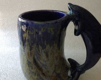 Dolphin Coffee Mug Blue and Bronze