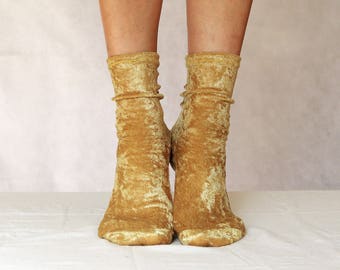 Golden Yellow Velvet Socks. Handmade Women's Socks. Homemade Socks