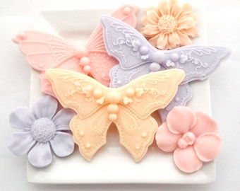 Butterfly and Flower Soaps - Decorative Soap Hostess Gift Soap Vegan Pink Orange Purple Gift Set