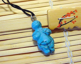 Blue Howlite Goddess / Venus Willendorf Pendant on cord, Fertility, Birth 14t502