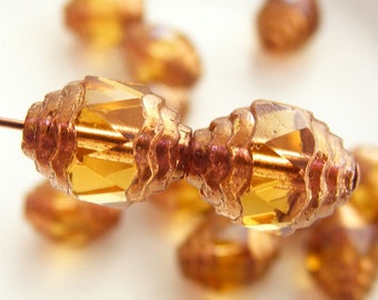 Czech Glass Cathedral Beads Wavy 10x8mm Fire Polish Medium Topaz with Gold (Qty 4) SRB-10x8FP-CW-MTOP-G