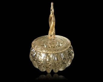 Sparkling C.1950s MURANO Alfredo BARBINI Gold Aventurine Bullicante Glass Jar | Covered Bowl | Powder