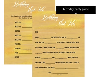 Gold- Girls Birthday Party Mad Libs - Birthday Mad Libs - Birthday Party Printable -DIY Mad Lib Game