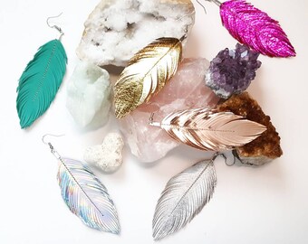 Feather Earrings Leather, Boho Earrings, Leather Feather, Hippie, Boho Bride, Festival Jewelry, Bridesmaids, Festival, Boho, Gypsy Bohemian