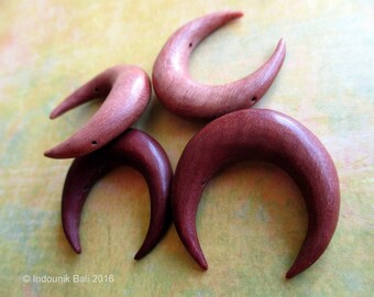 Horns of My Dilemma Carved Sawo Wood Double Drilled Crescent Bead 25mm for Vegan Jewelry