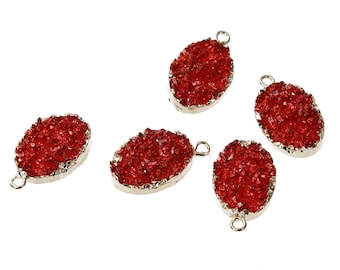 Red Resin Druzy Pendant Gold Plated Medium Size 22mm x 13mm - Z191