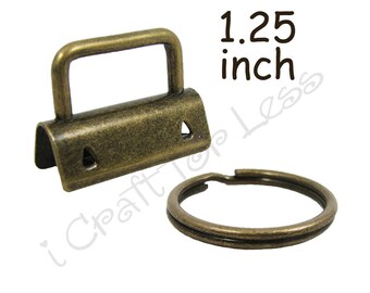 5 Key Fob Hardware with Key Rings Sets - 1.25 Inch (32 mm) Antique Brass - Plus Instructions - SEE COUPON