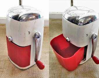 Vintage 1950s Ice-O-Mat Ice Crusher Red and White Vogue Model