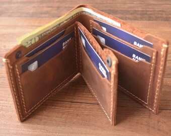 Personalized Bifold Leather Wallet, Men's Wallet, Minimalist Leather Wallet, Slim Leather Wallet, Distressed Leather Wallet, Groomsmen Gifts