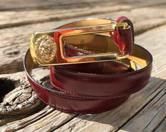 Leather Anne Klein for Caldron Vintage Belt w Lion Belt Buckle