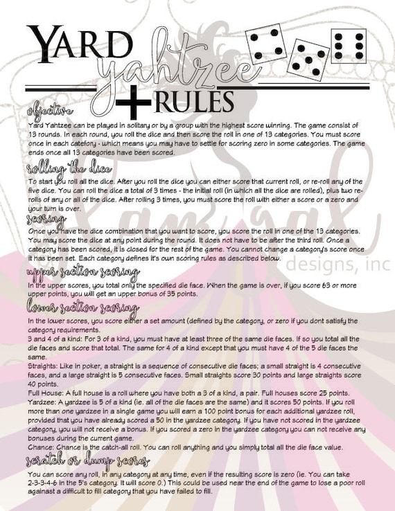 Yahtzee Rules Printable