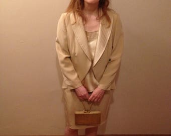 Vintage silk 3 piece skirt suit - cream/pearl color