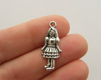 10 Girl charms antique silver tone P328