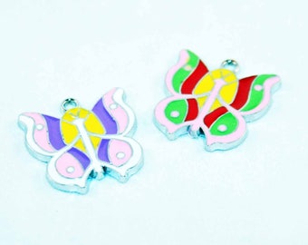 HEV42 - 2 Butterfly charms pendants 25mm X 25 mm mixed color enamel