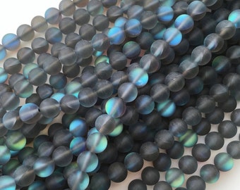 Mystic Aura Quartz, 8mm Beads, Matte Beads, Frosted Beads, Aura Quartz Holographic Beads, Grey Beads, Quartz Beads, Beads for Jewelry Making