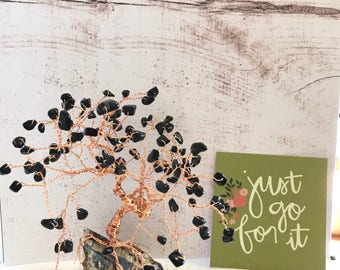 Encouragement Gifts, Mindfulness Gift, Onyx Bonsai Gem Tree, Copper Wire Tree, Tree of Life, Beaded Gemstone Tree, Crystal Tree Sculpture
