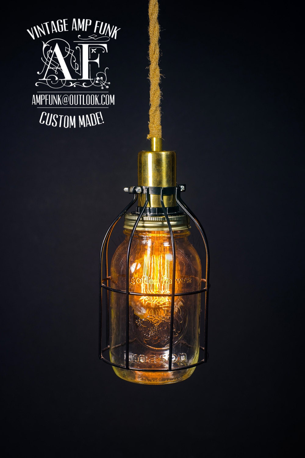 mason jar cage brass socket edison bare bulb pendant light