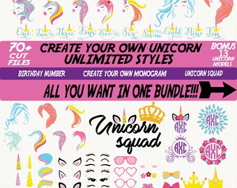 Unicorn svg - Unicorn Kit Svg - Create your own - Lashes Svg - Unicorn face svg - Unicorn Bundle - Horn Svg - Unicorn head Svg - Unicorn DXF