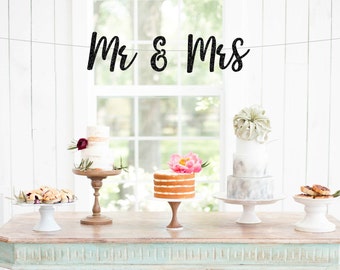 Mr & Mrs Banner, Mr and Mrs Glitter Banner, Sweetheart Table Sign, Wedding Chair Signs, Wedding Day Banner, Wedding Photo Prop