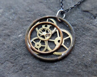 Watch Parts Necklace "Errai" Pendant Recycled Mechanical Watch Gears Intricate Sculpture Wearable Art Steampunk Assembly Gershenson