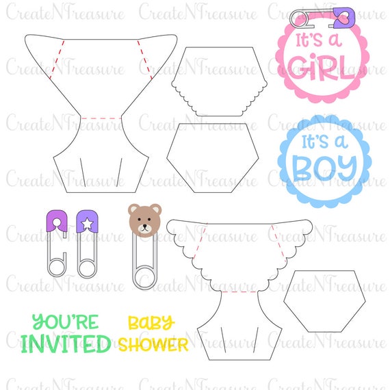 Download Diaper invitation template svg, Baby Shower diaper invite ...